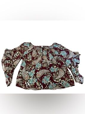 Cato Women’s Brown and Teal Paisley Flowy Statement Sleeves Size 18/20W